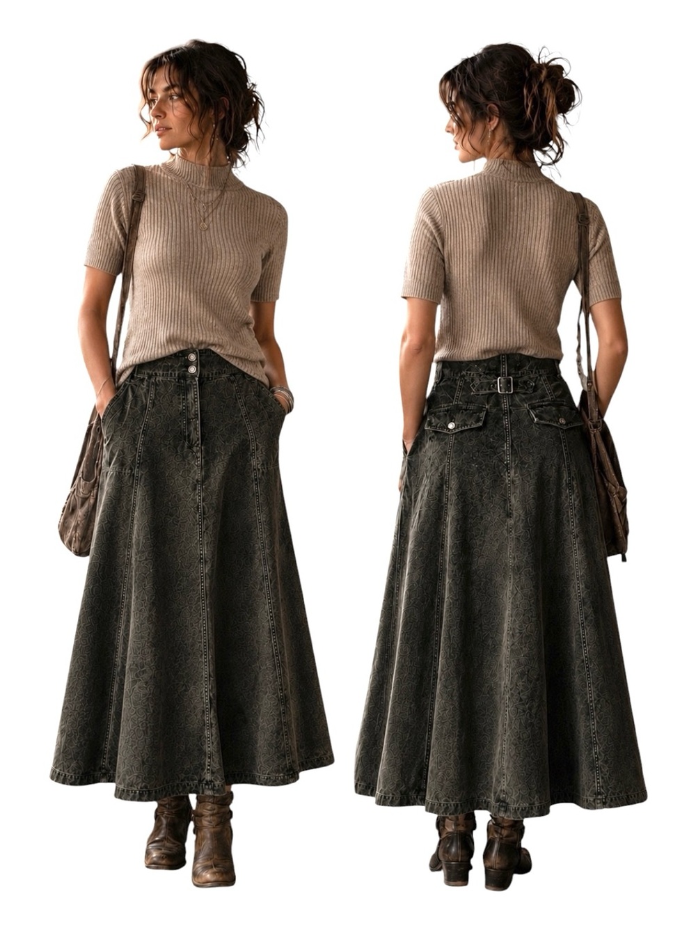 Vintage CAbi Dark Olive Corduroy Maxi Skirt | Size 10 | Prairie Western Grunge